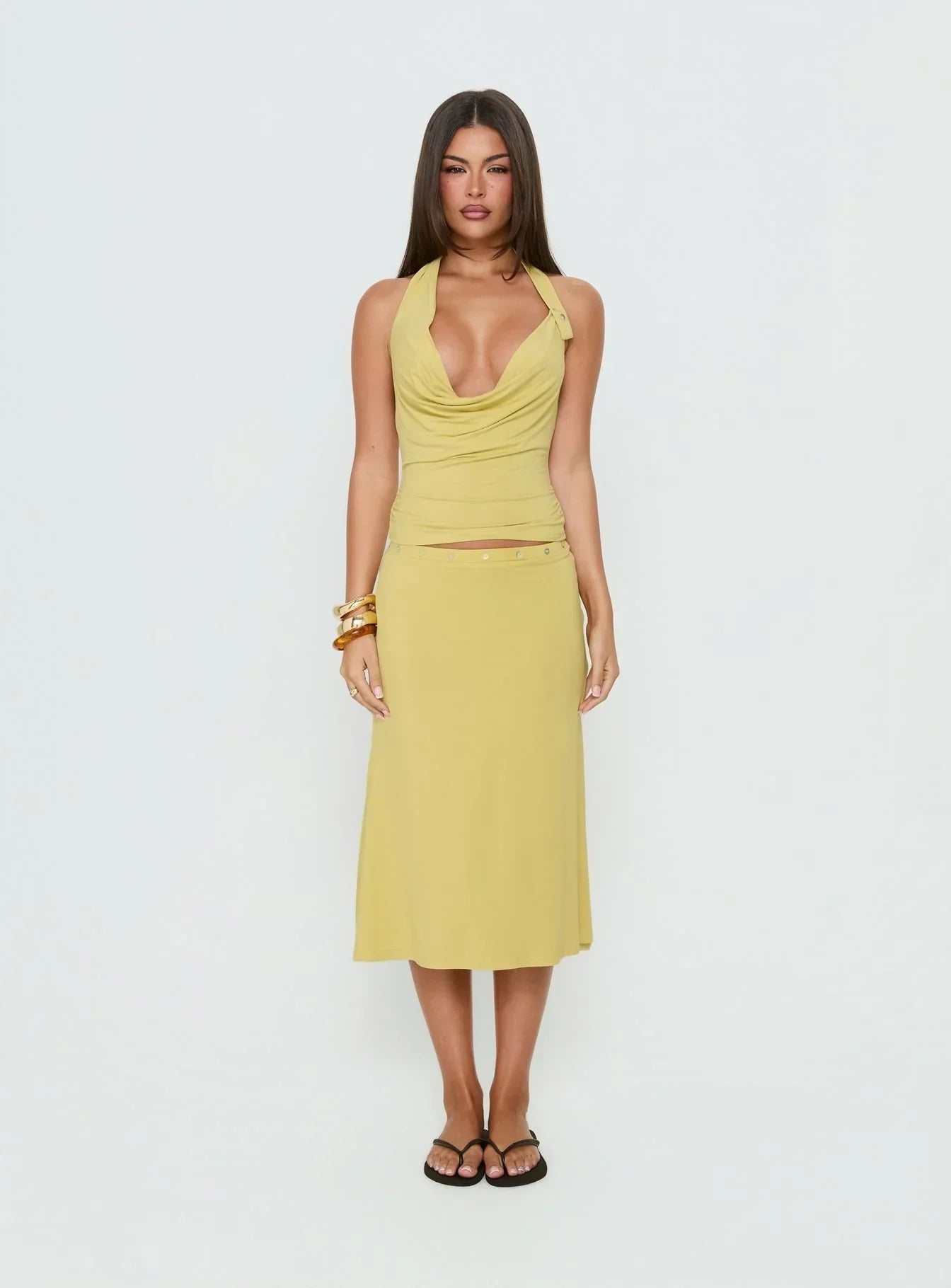 Esperia Halter Cowl Neck Top Green