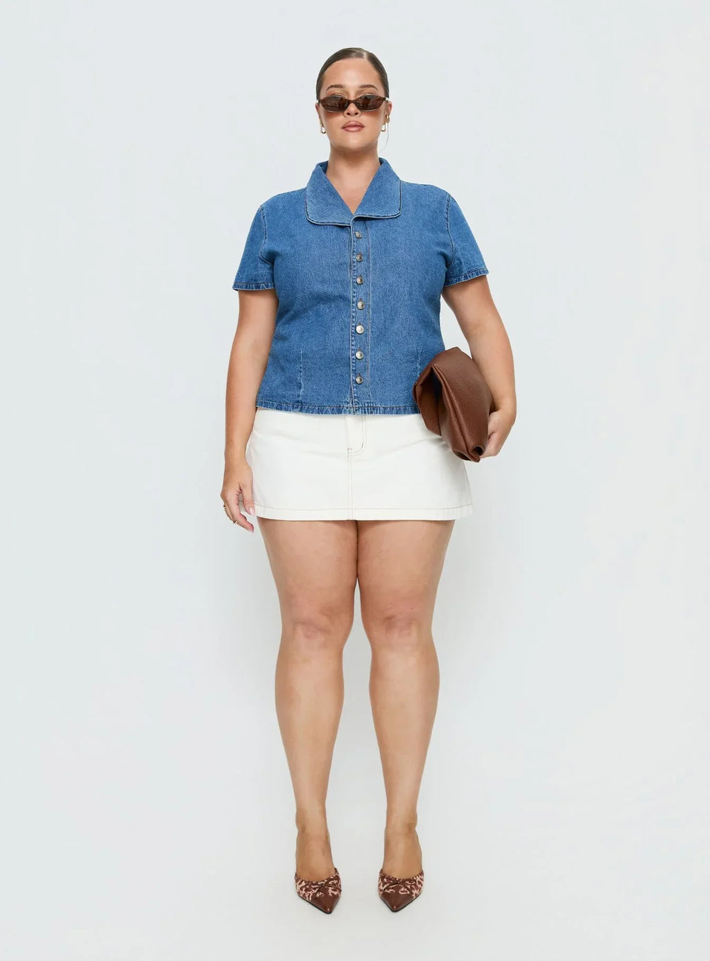 Ellix Button Up Top Blue Denim Curve