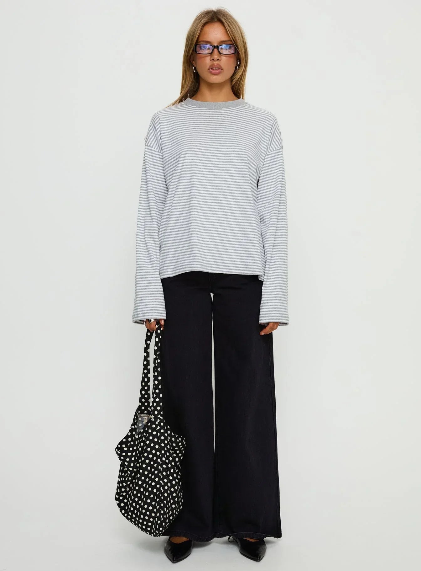 Settle Down Long Sleeve Top Grey / White Stripe