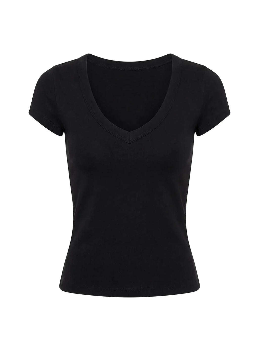 Daily Define Deep V Short Sleeve Top Black