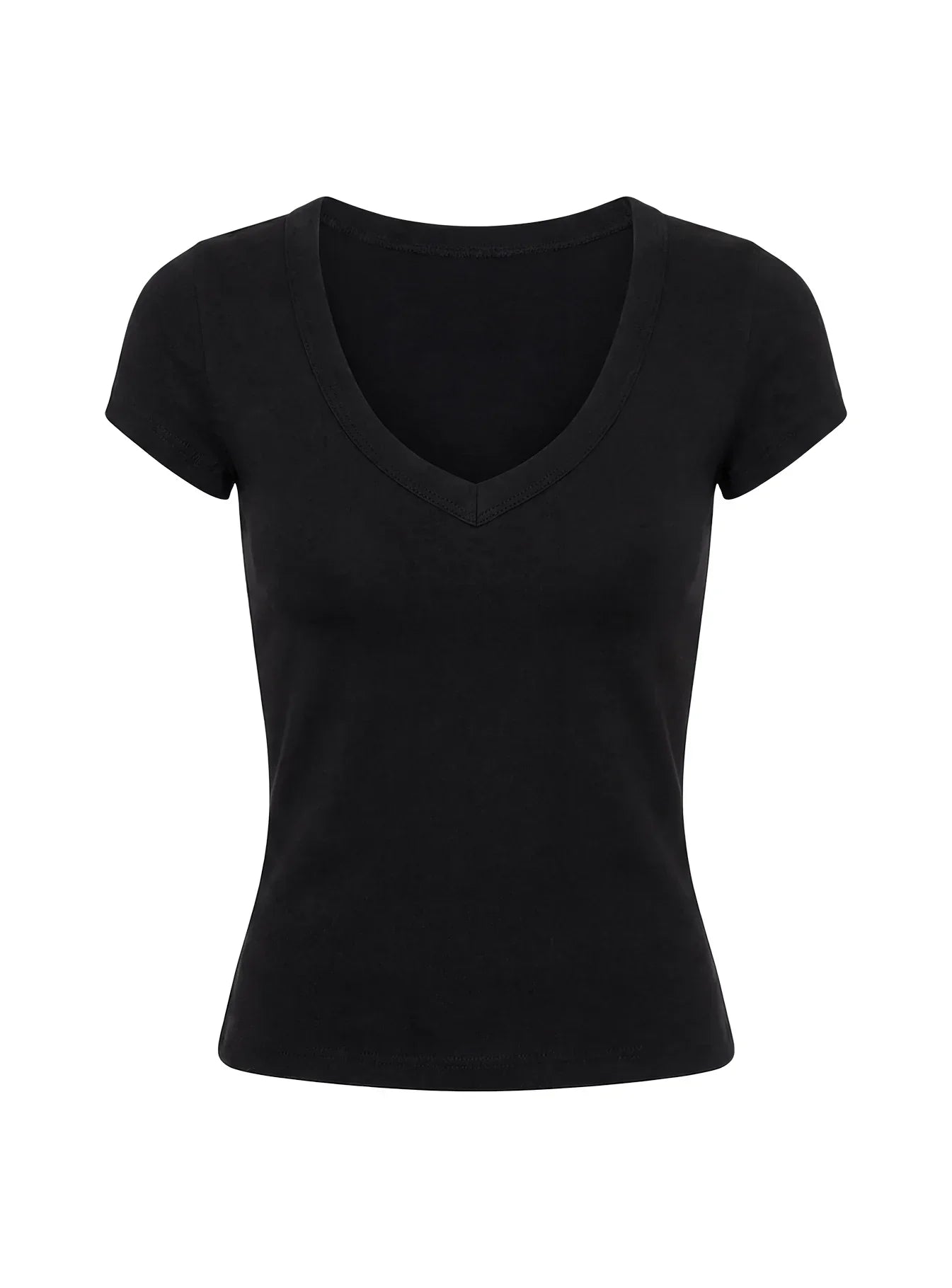 Daily Define Deep V Short Sleeve Top Black