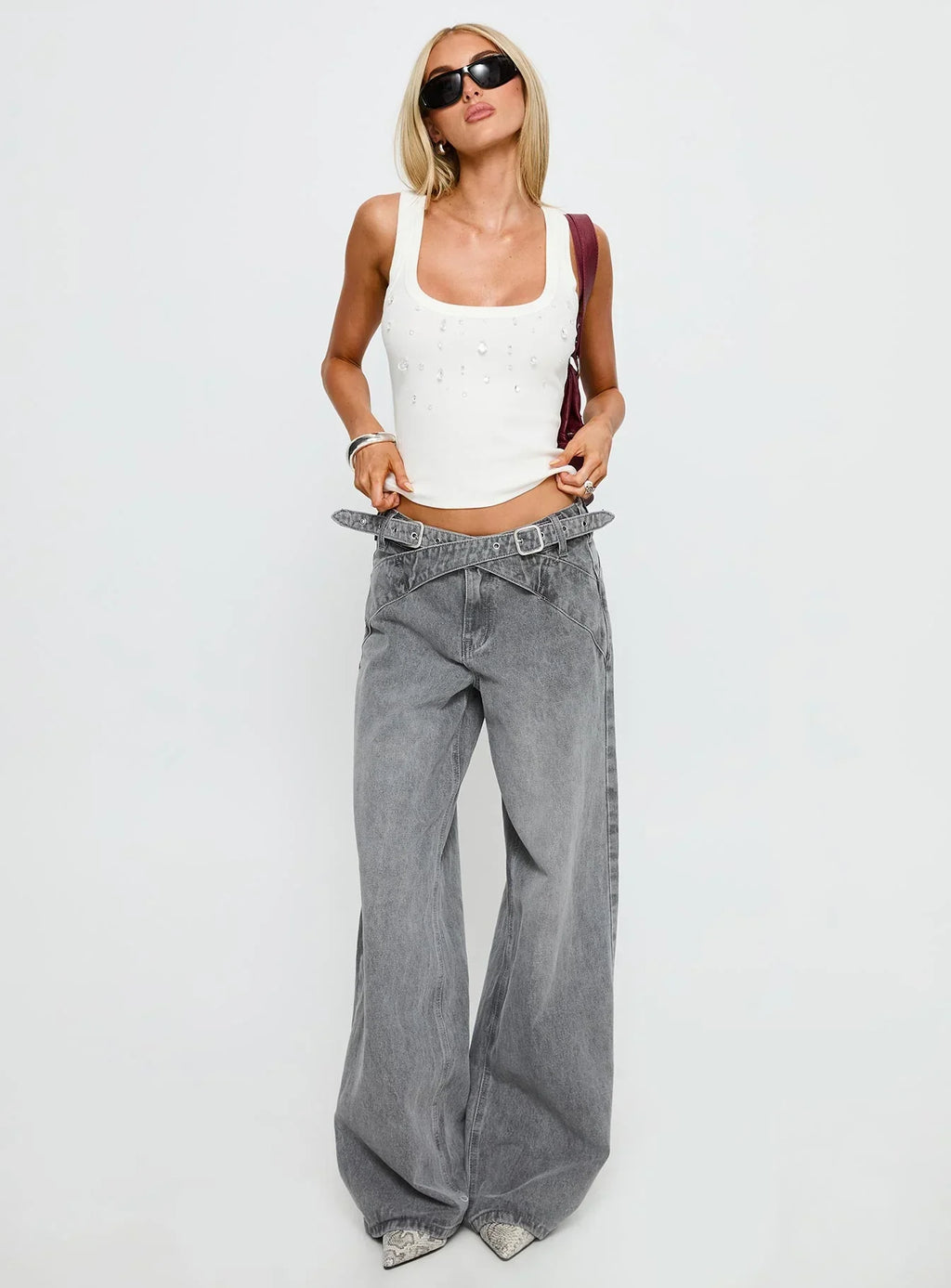 Diviana Droplet Rib Tank Top White