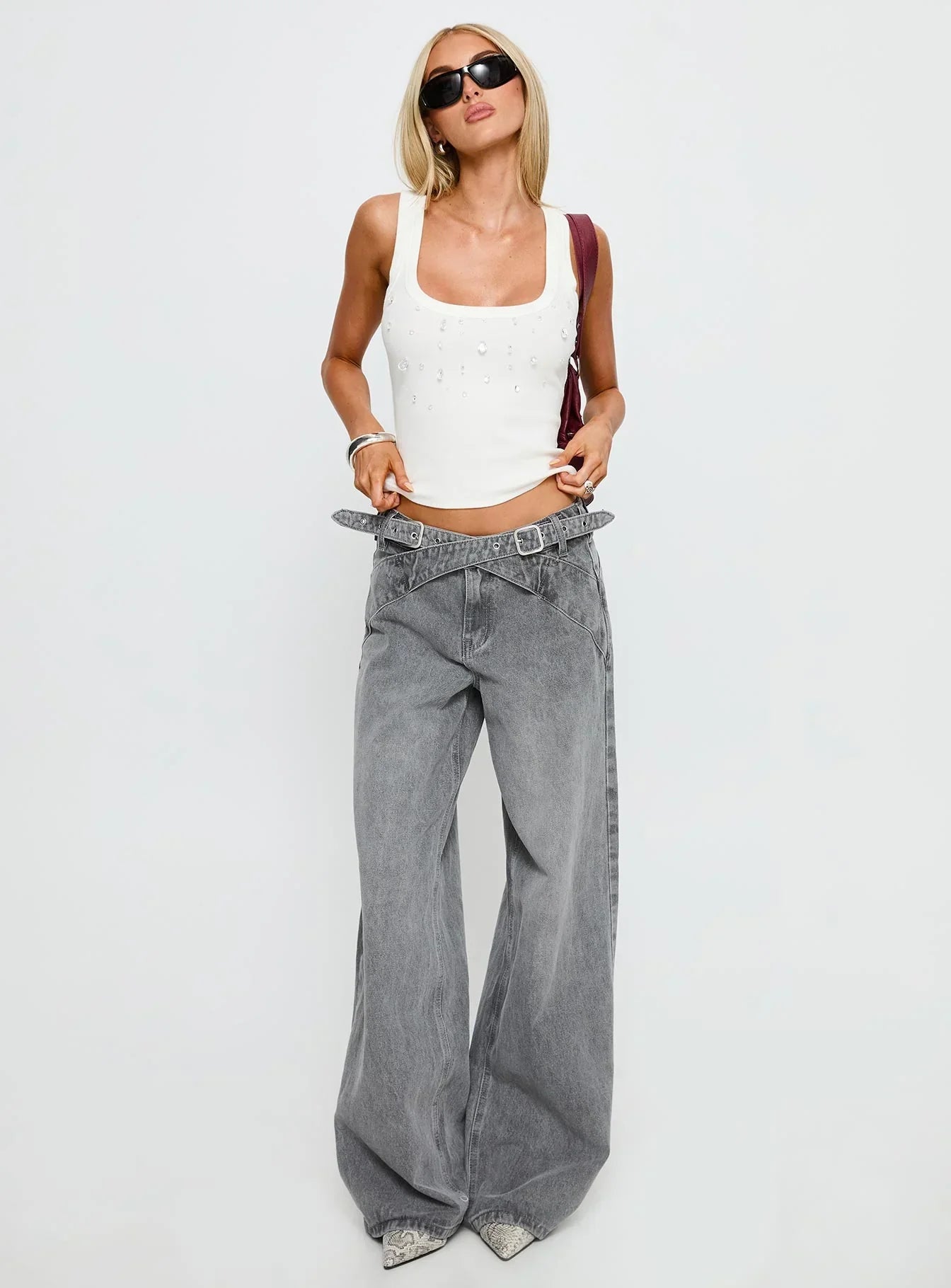 Diviana Droplet Rib Tank Top White