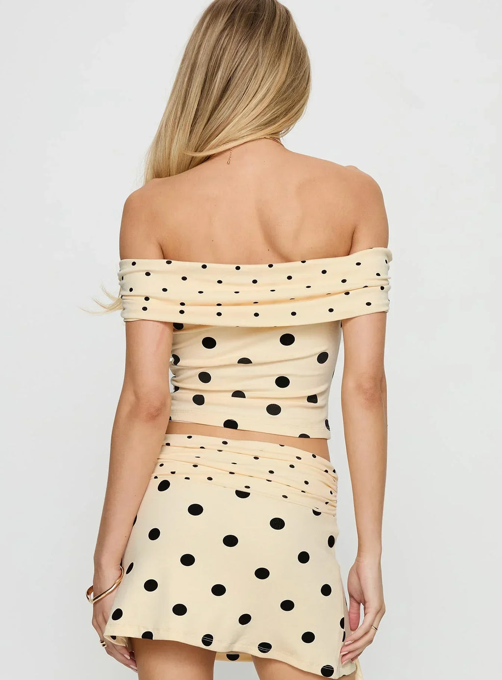 Aneira Off Shoulder Top Cream Polka Dot
