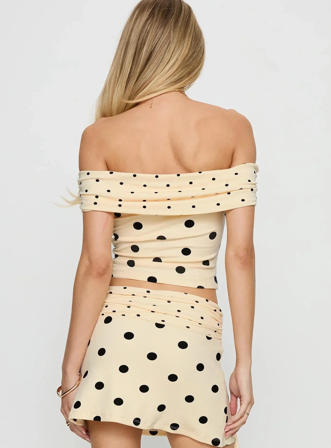 Aneira Off Shoulder Top Cream Polka Dot