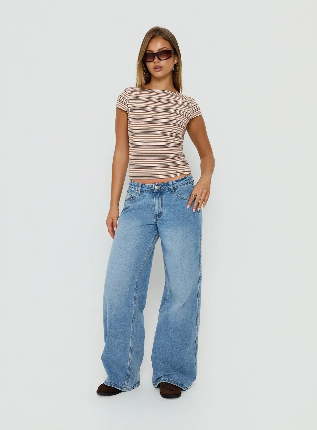 Nyren Low Back Boatneck Top Multi Stripe