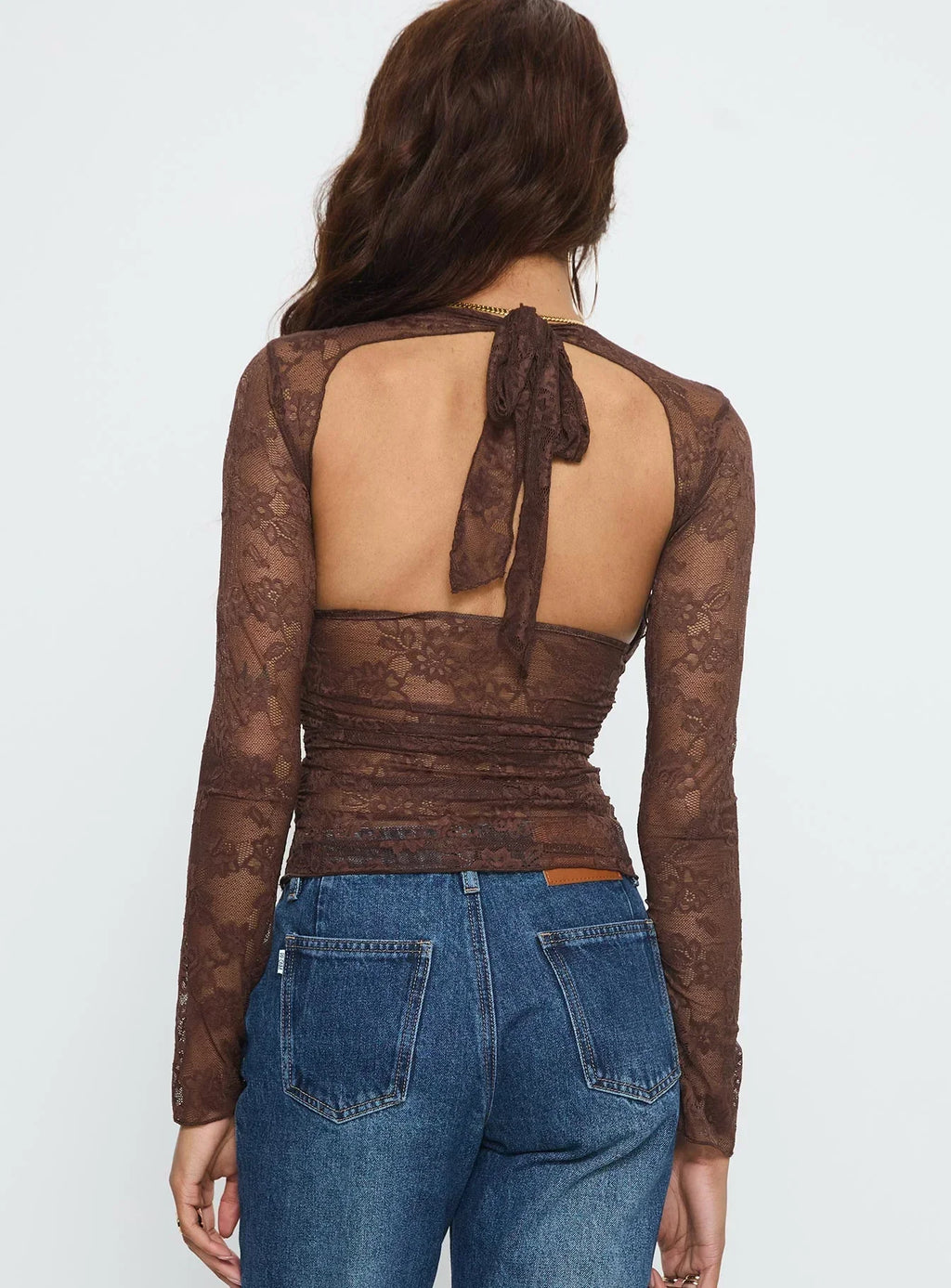 Nydia Long Sleeve Sheer Top Chocolate