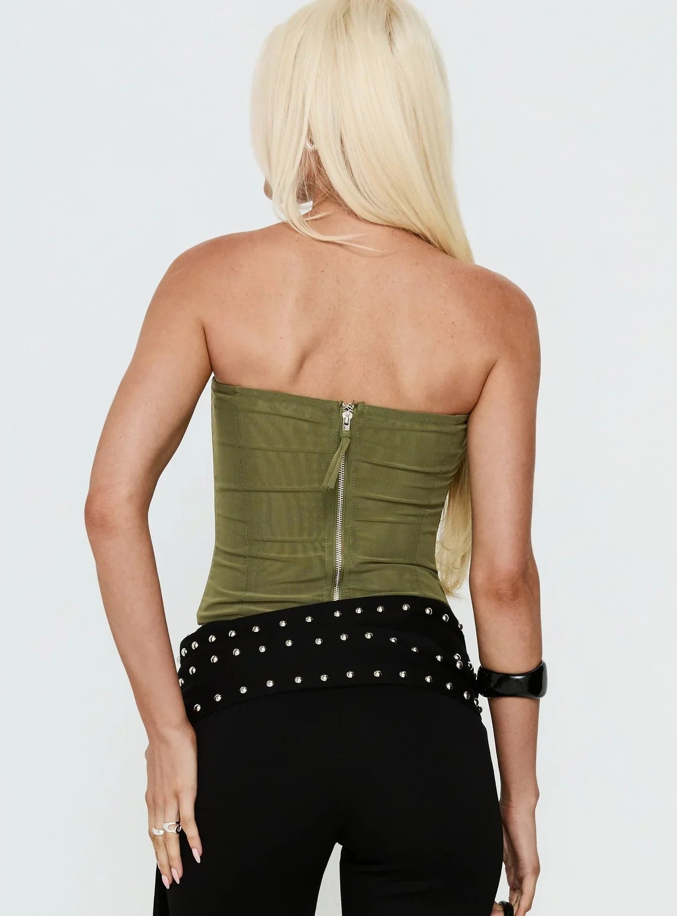 Oscuro Longline Mesh Corset Top Khaki