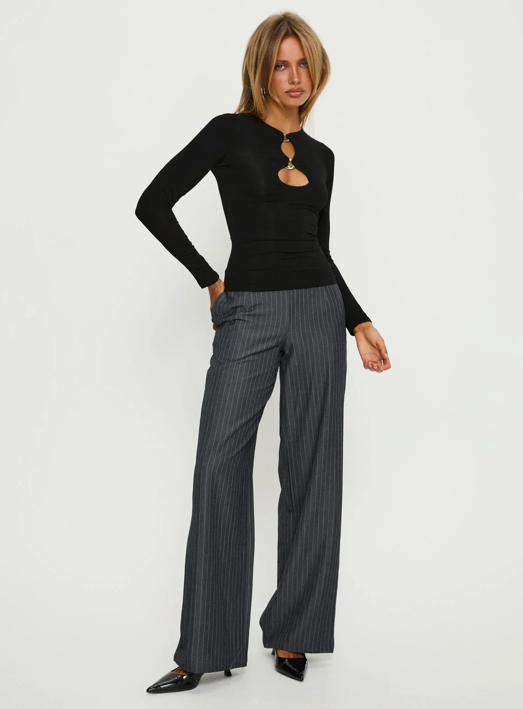 Orlaith Cut Out Long Sleeve Top Black