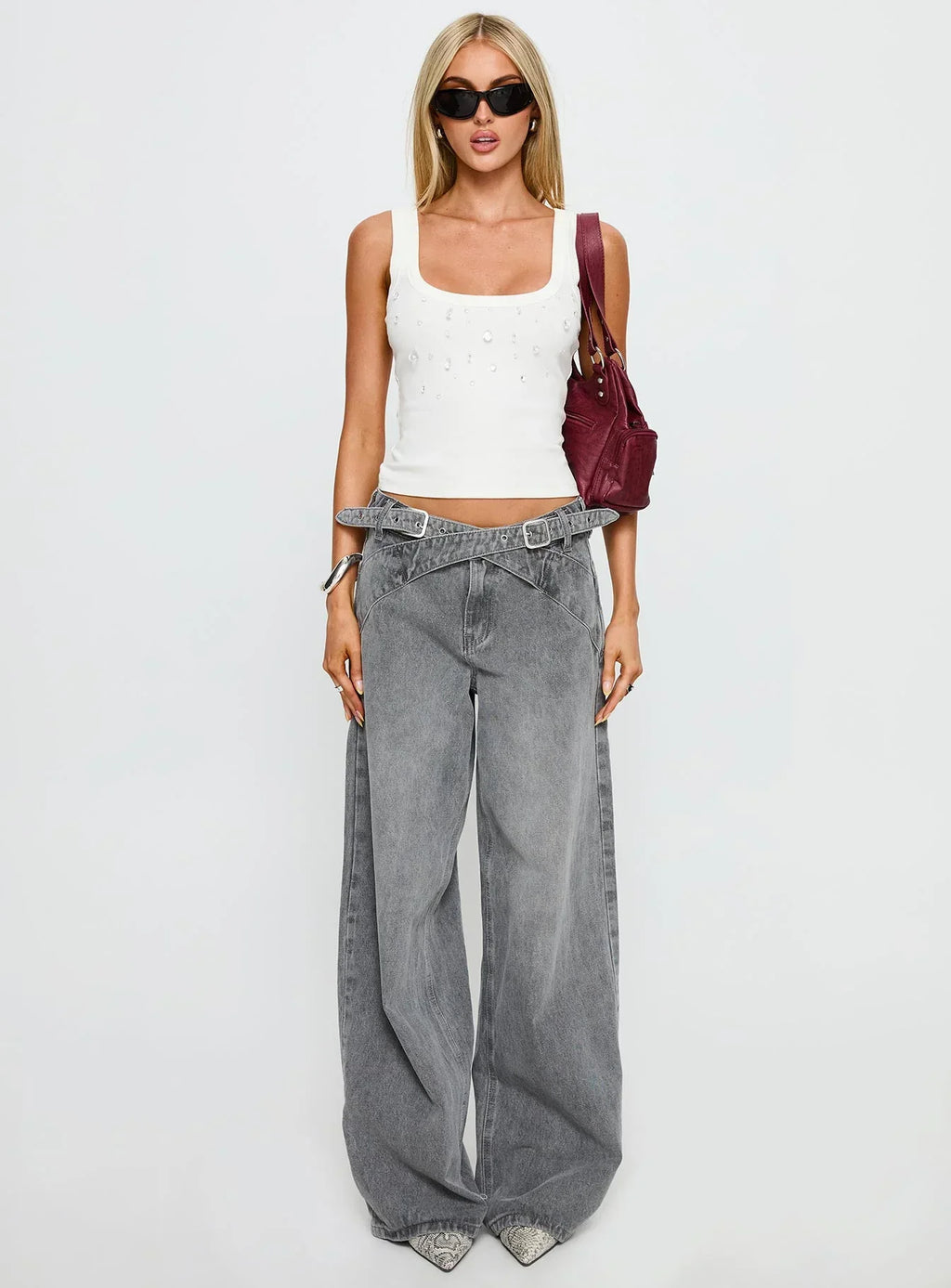 Diviana Droplet Rib Tank Top White
