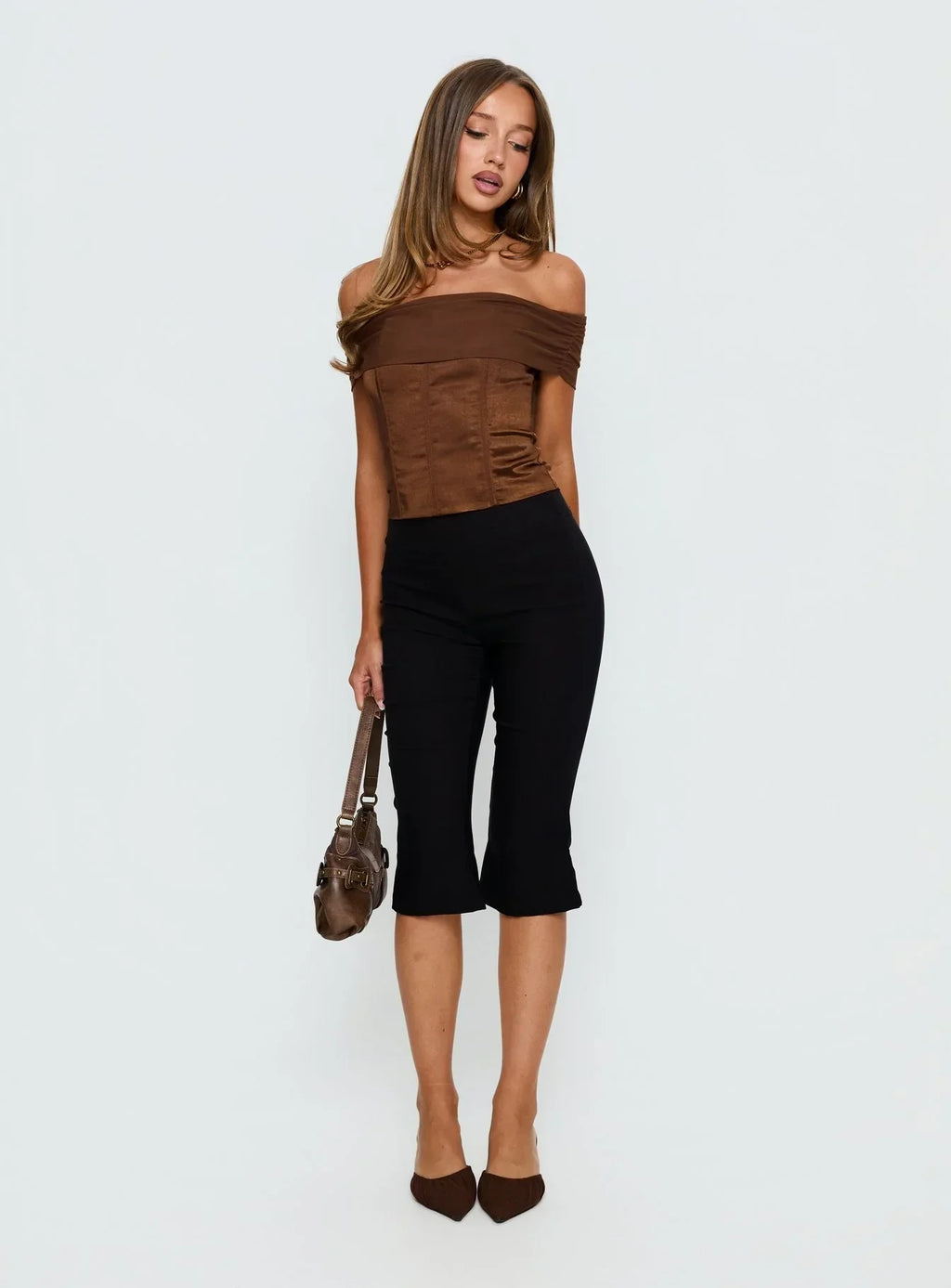 Kaari Off Shoulder Corset Top Chocolate