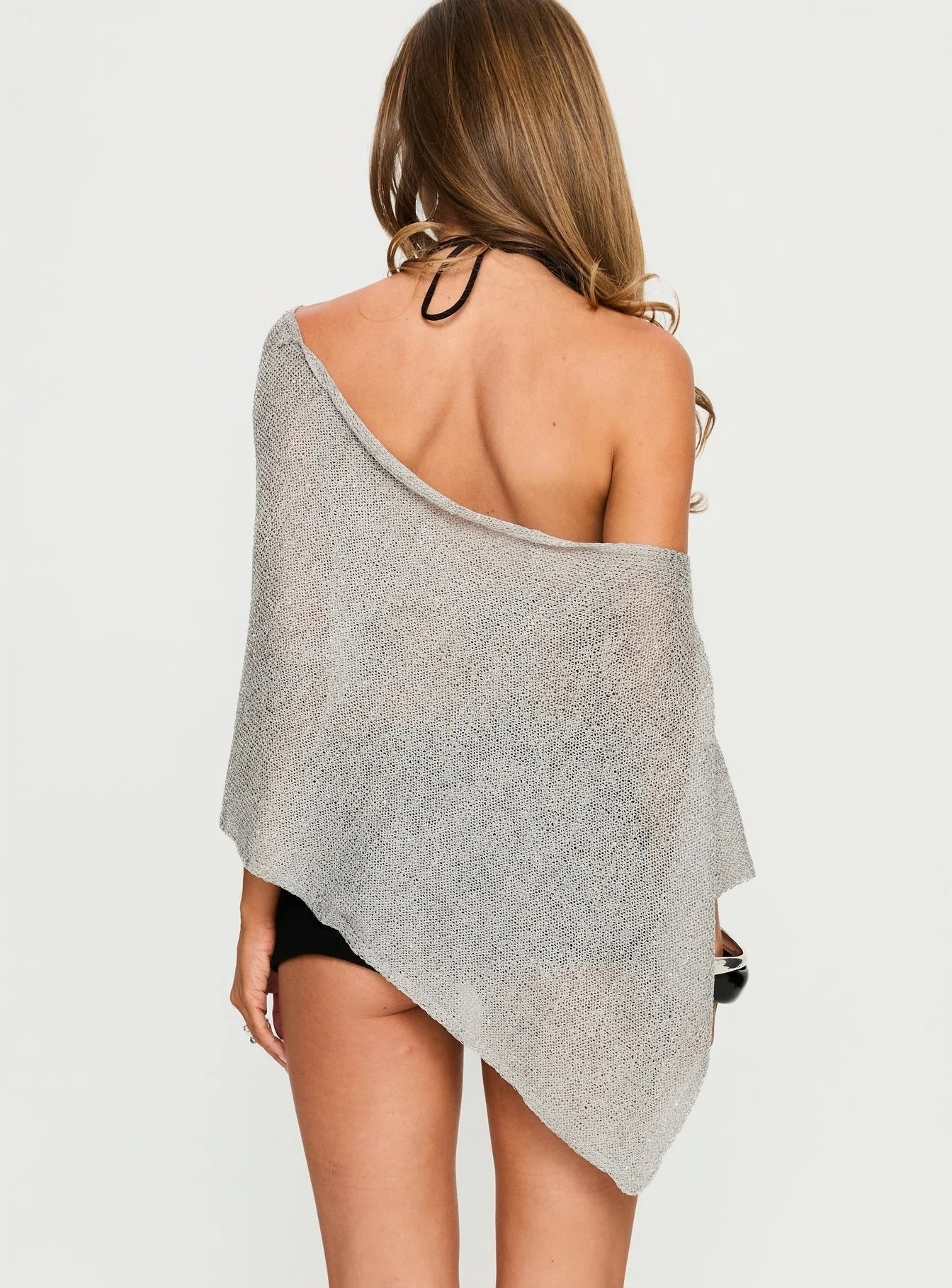 Deonie Knit Sequin Poncho Top Silver