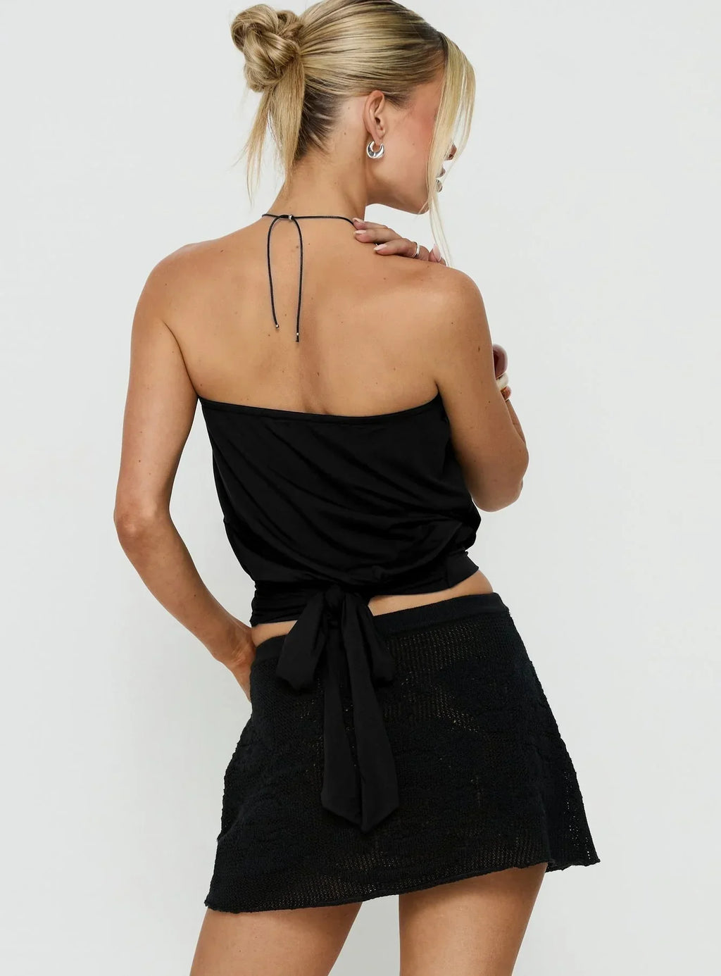 Wryn Strapless Blouson Tie Detail Top Black