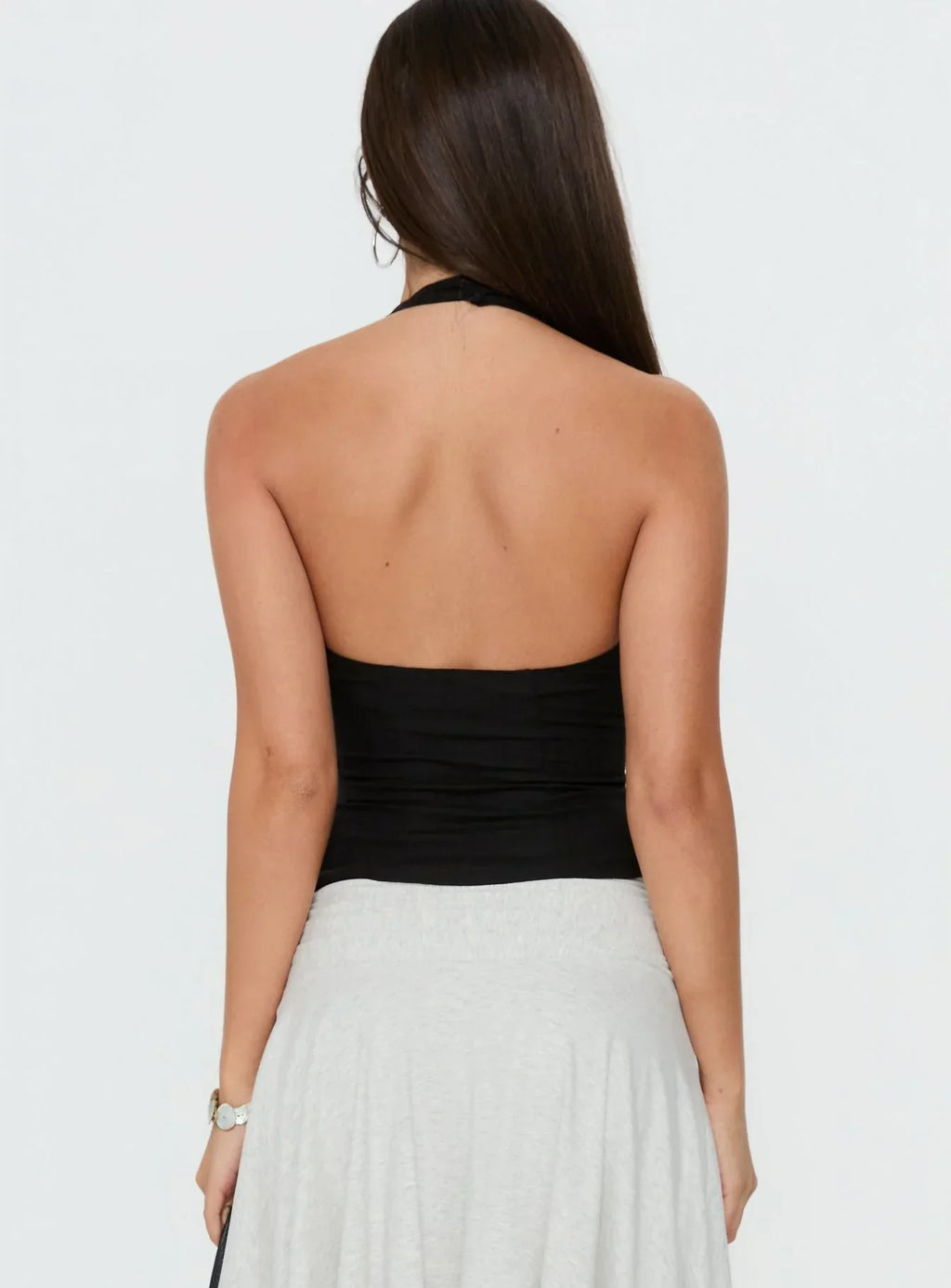 No Pressure Lace Trim Halter Top Black
