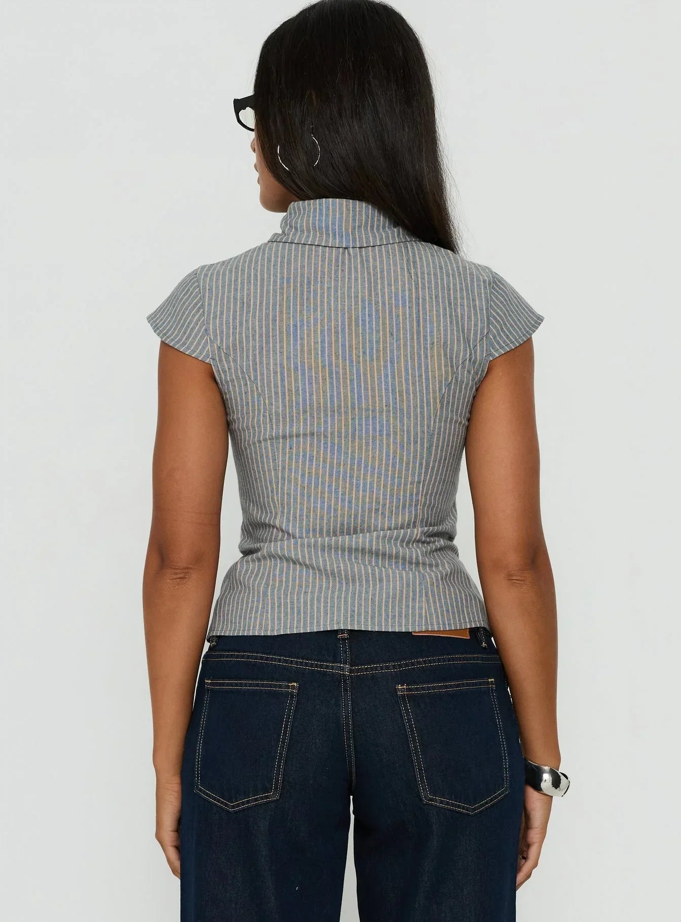 Yalanda Cut Out Collared Top Multi Stripe
