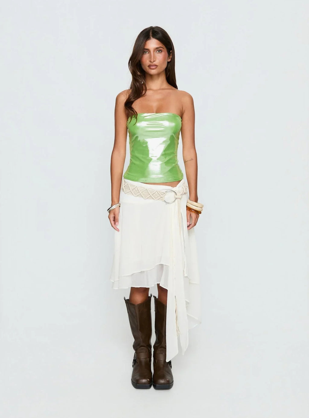 Mistyque Strapless Metallic Top Lime
