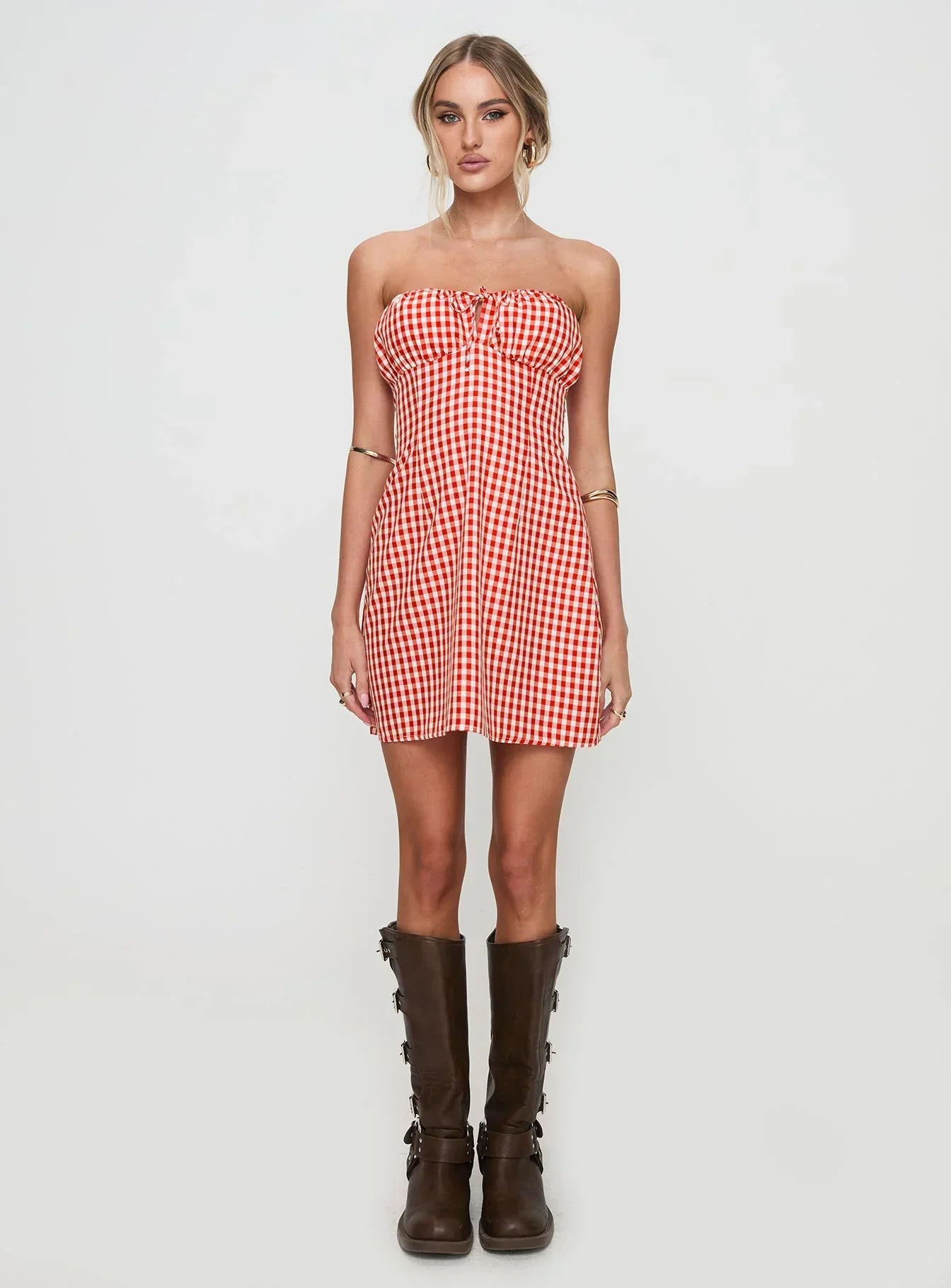 Double Date Mini Dress Red Gingham