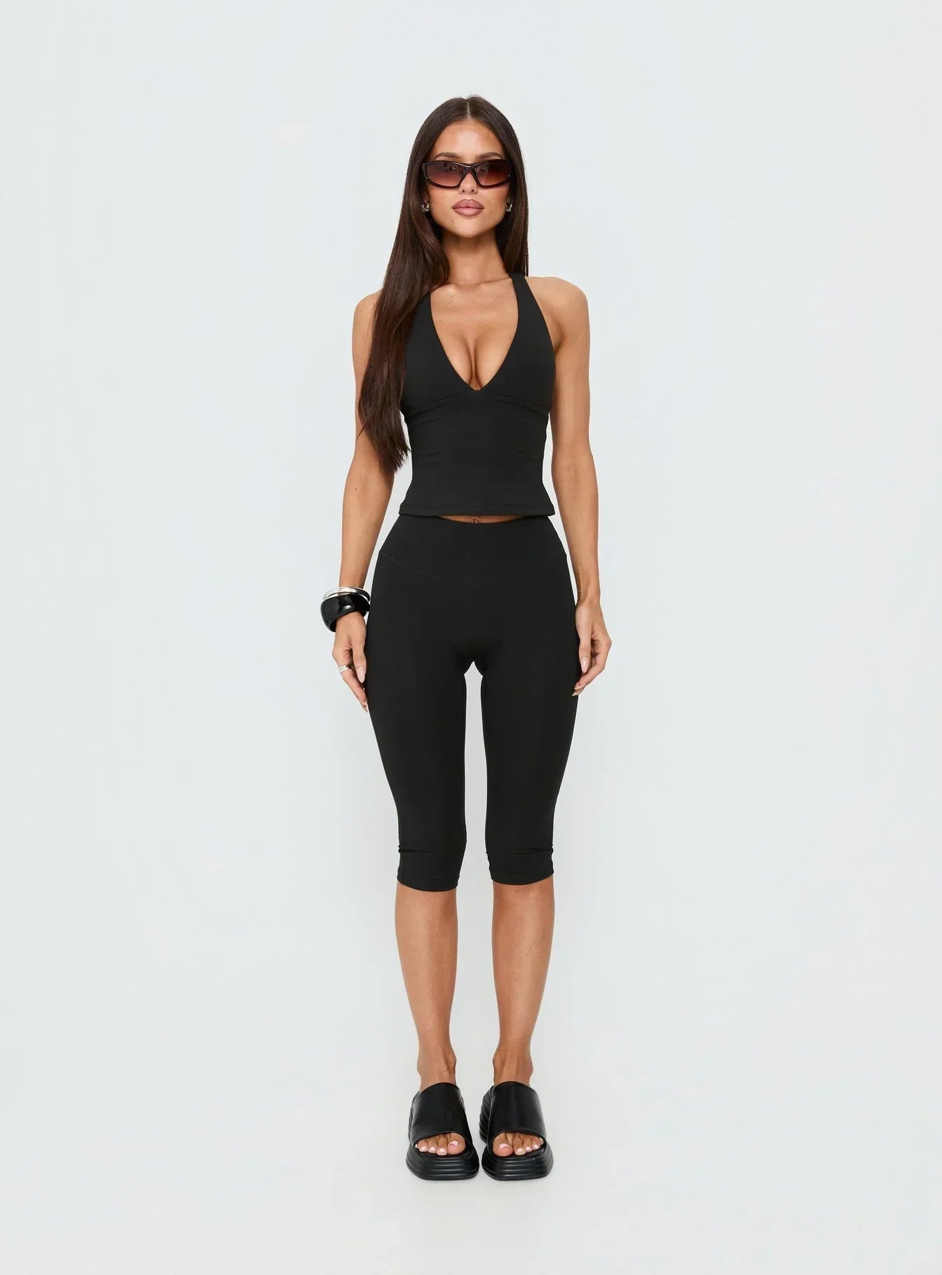 Habitual Active Longline Plunge Neck Tank Top Black