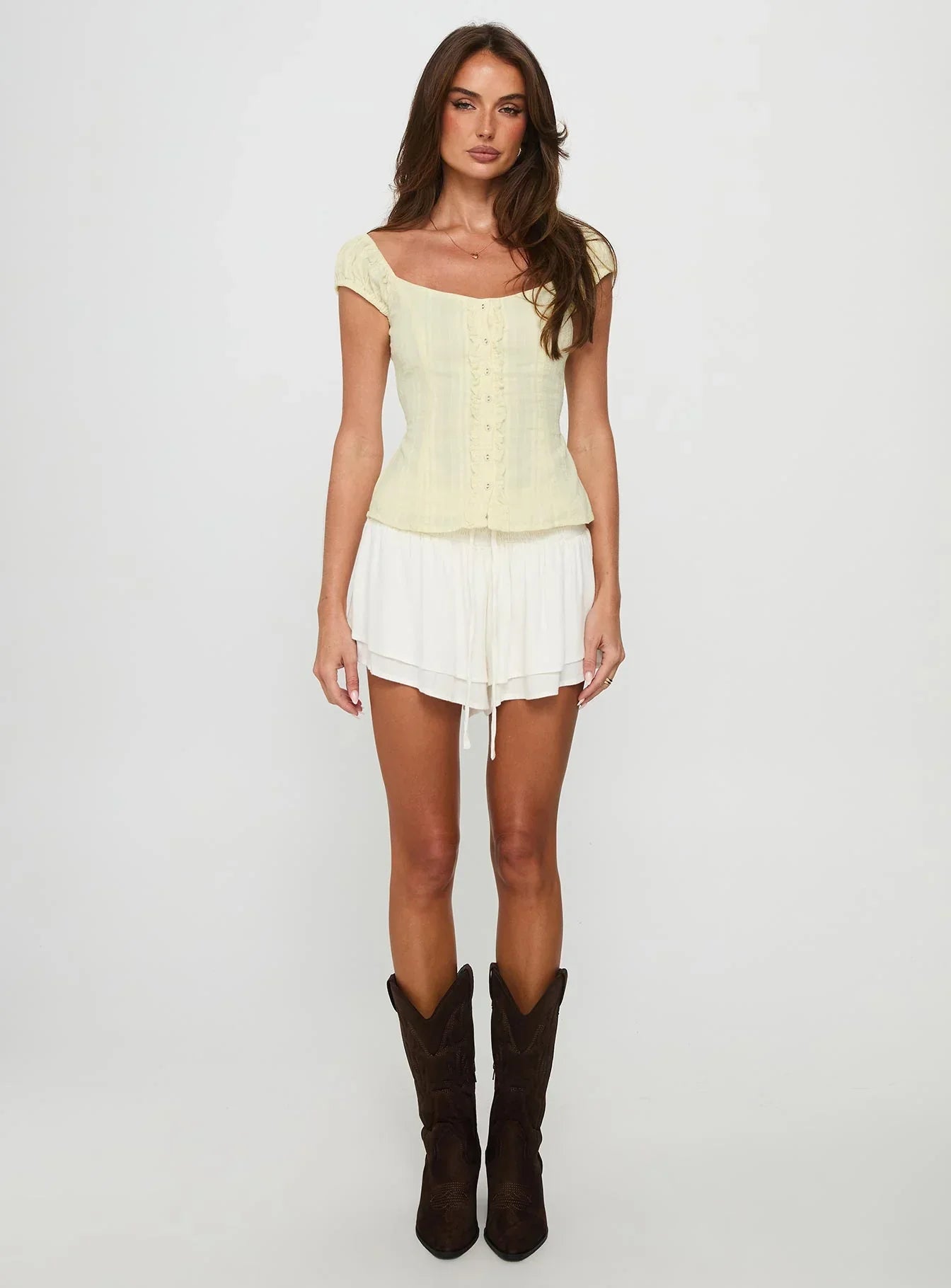 Gysella Off Shoulder Woven Top Yellow