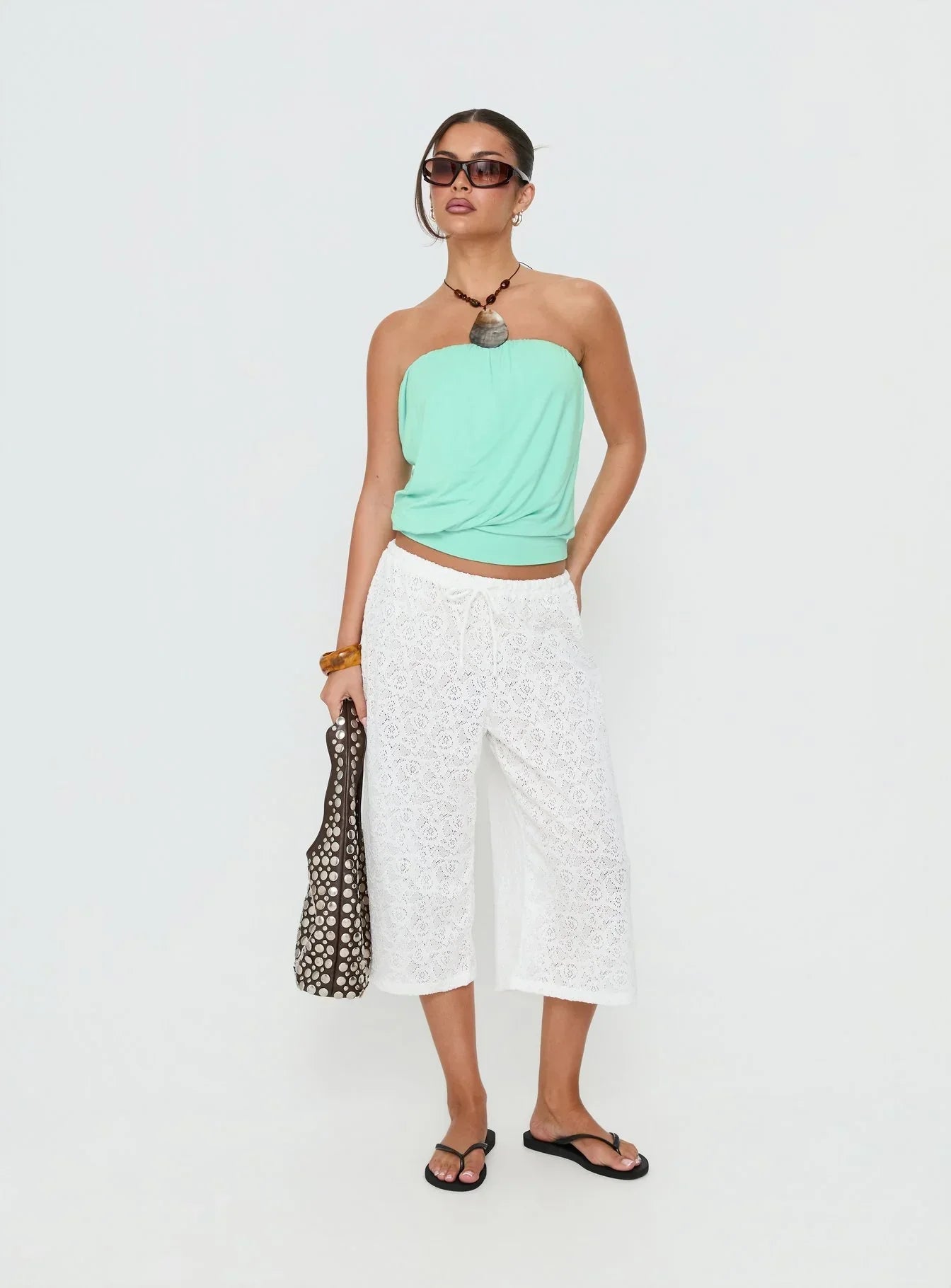 Taleisa Gathered Drape Strapless Top Aqua