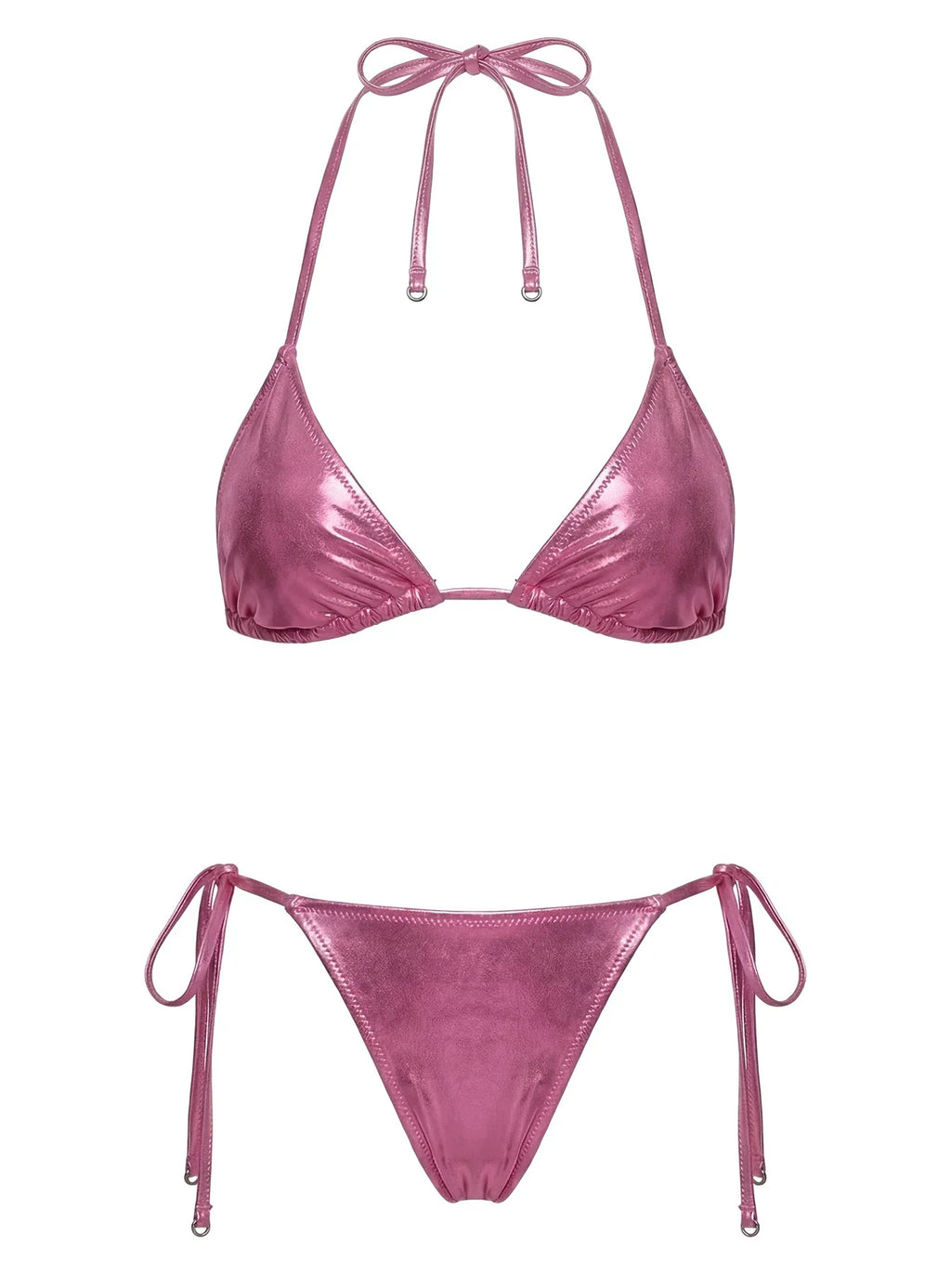 Jenner Metallic Triangle Bikini Top Pink