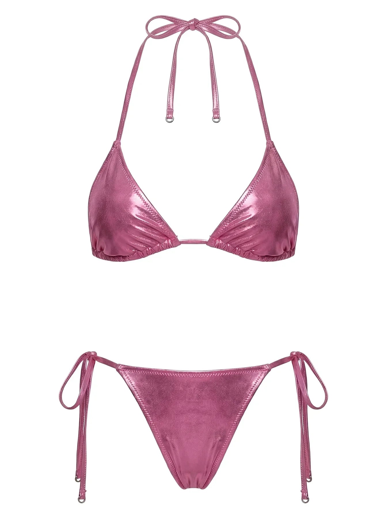 Jenner Metallic Triangle Bikini Top Pink