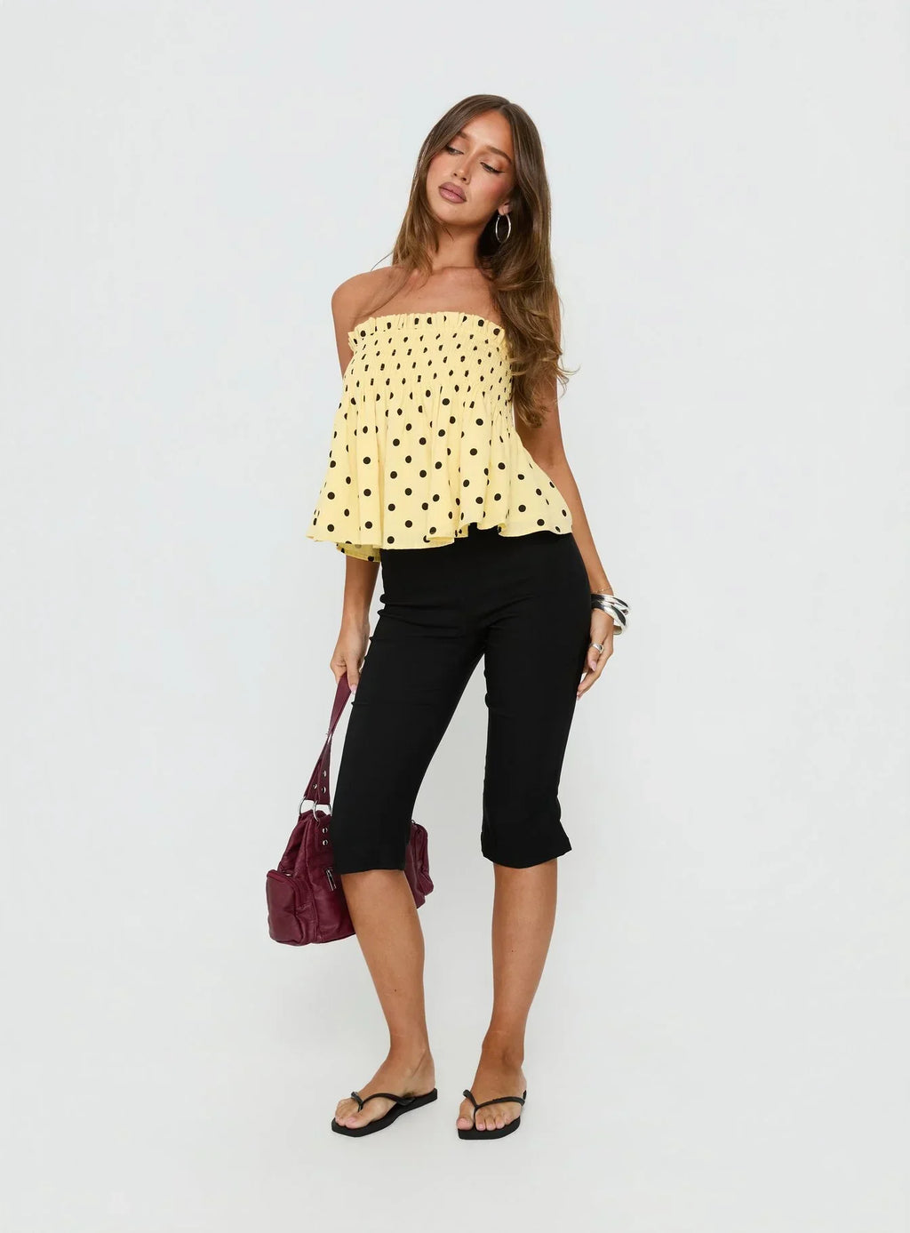 Peachy Keen Frill Cami Top Yellow Polka Dot