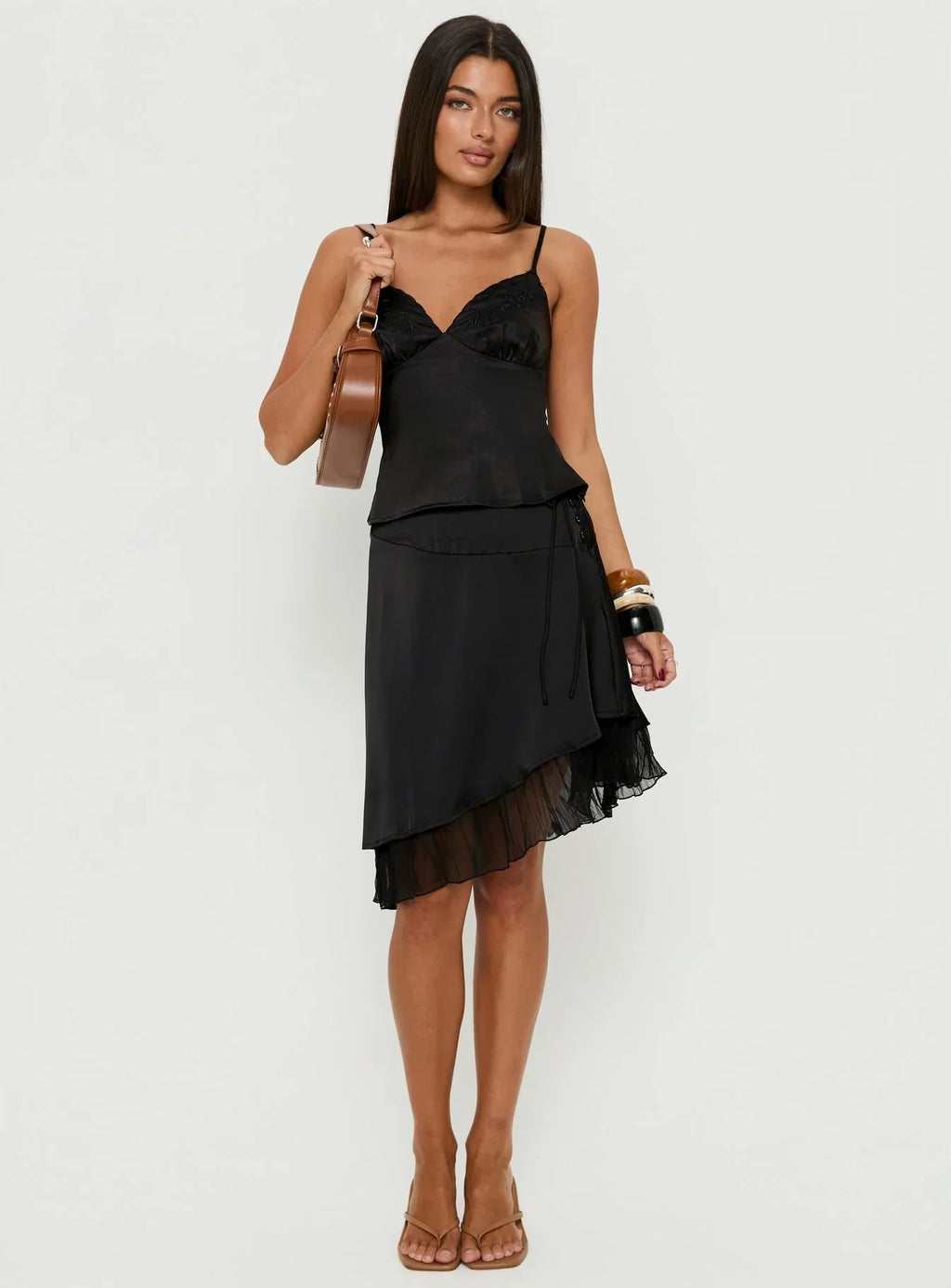 Aruba Satin Embroidered Cami Top Black