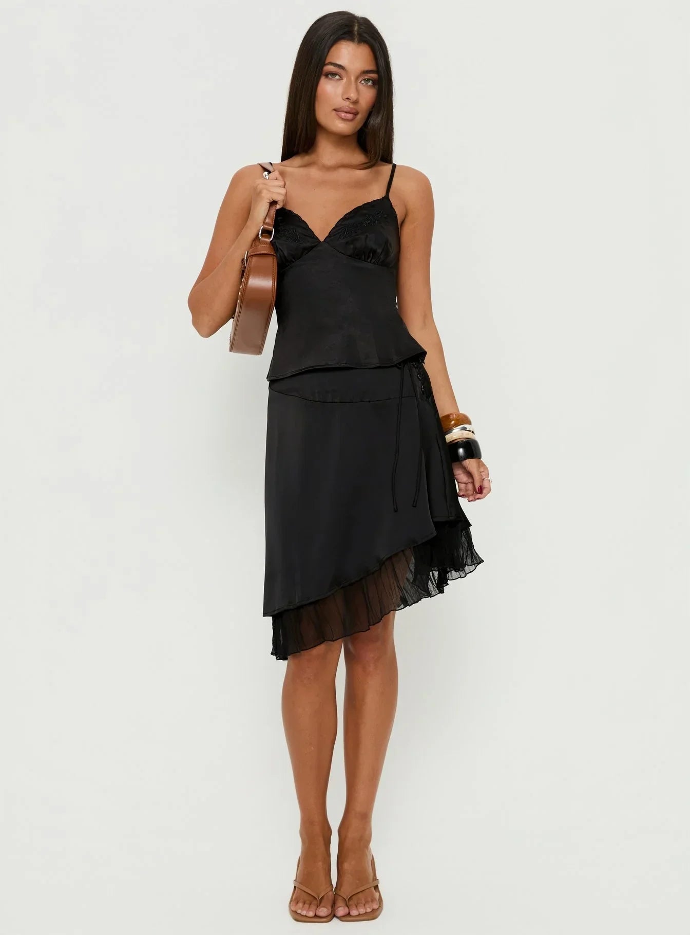 Aruba Satin Embroidered Cami Top Black