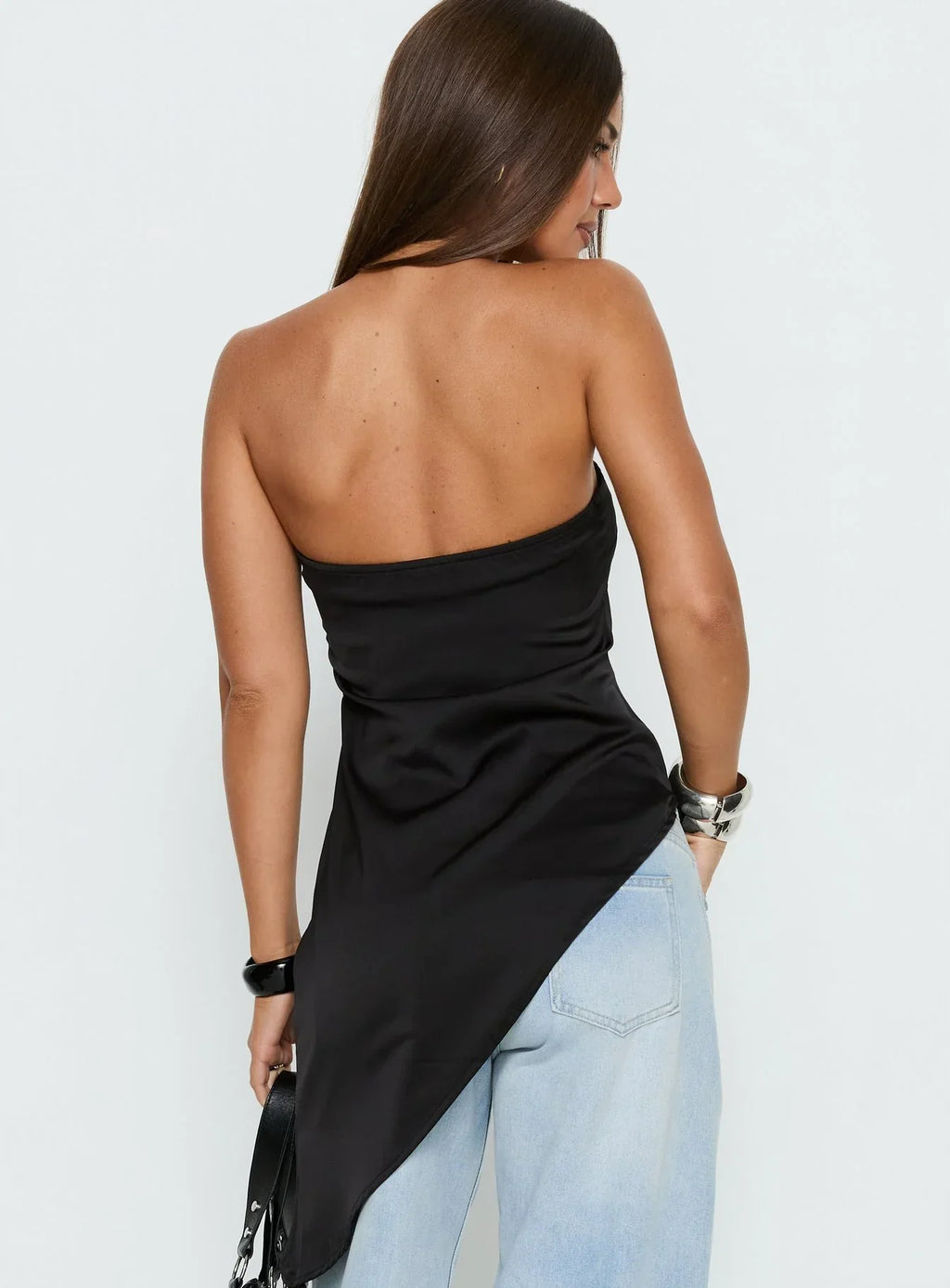 Lamia Strapless Asymmetrical Top Black