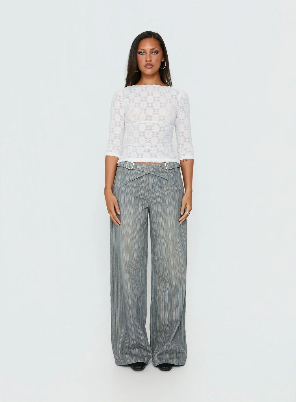 Seraphim Textured 3/4 Sleeve Top White