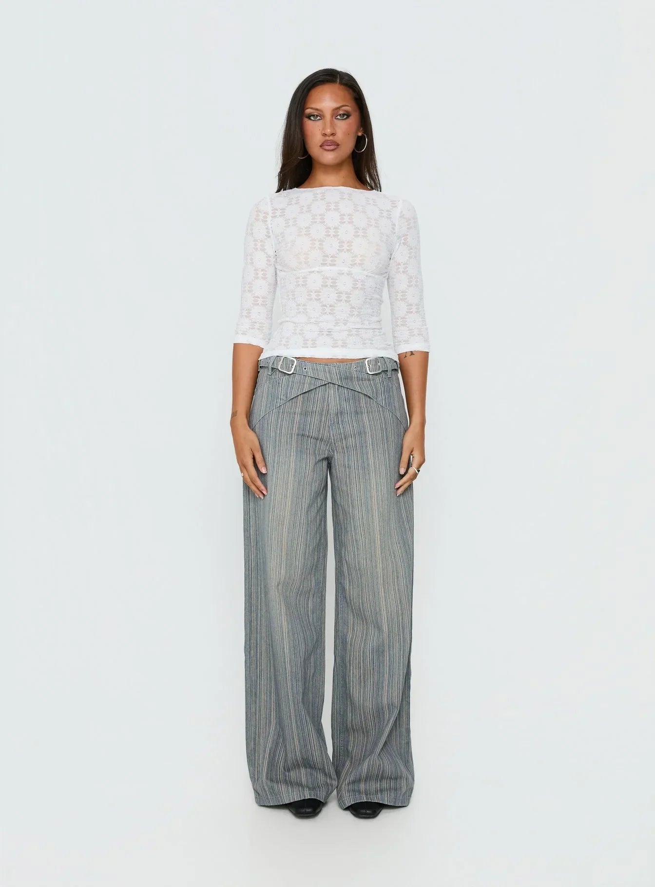 Seraphim Textured 3/4 Sleeve Top White