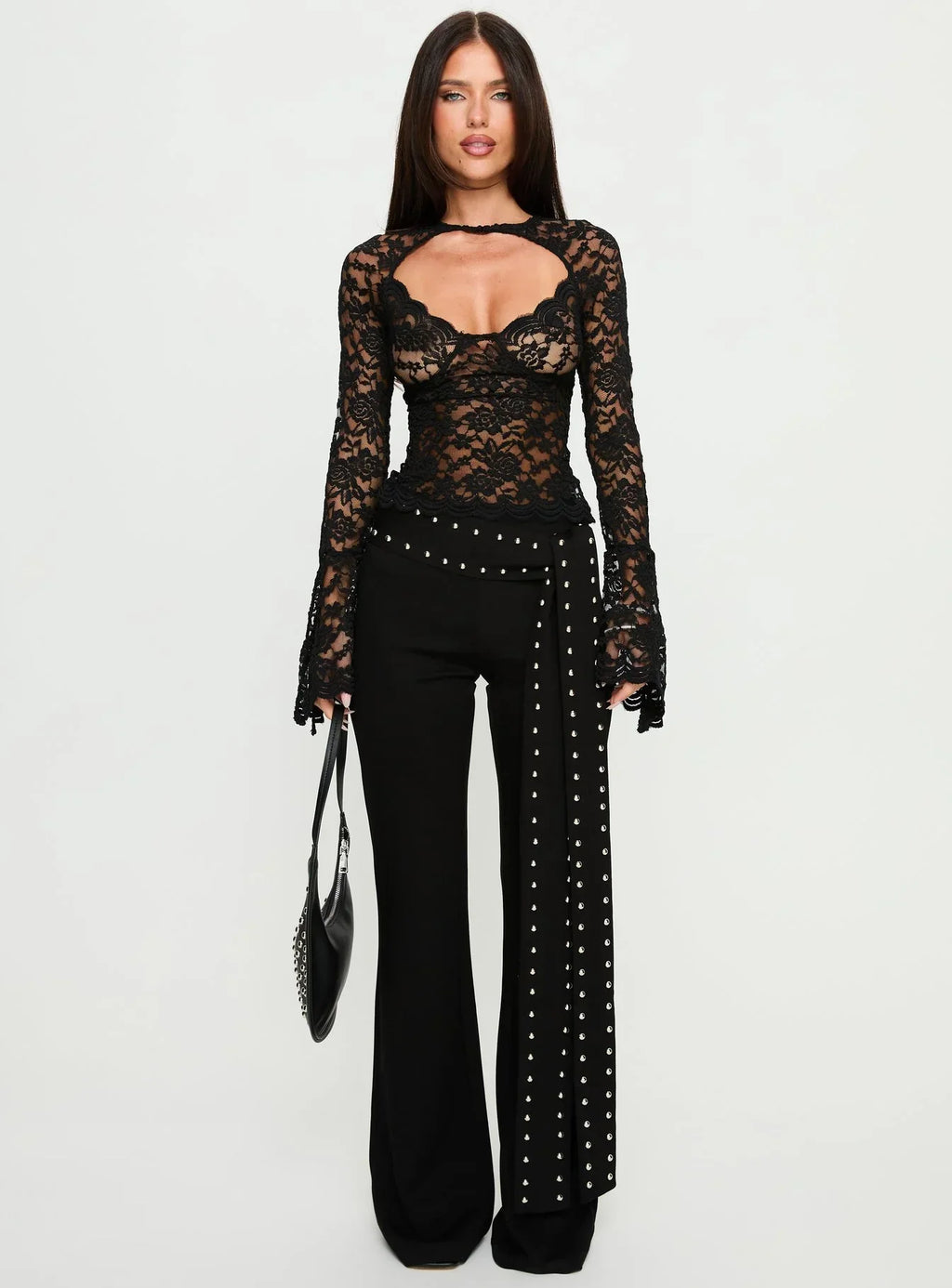 Karmel Lace Long Sleeve Top Black