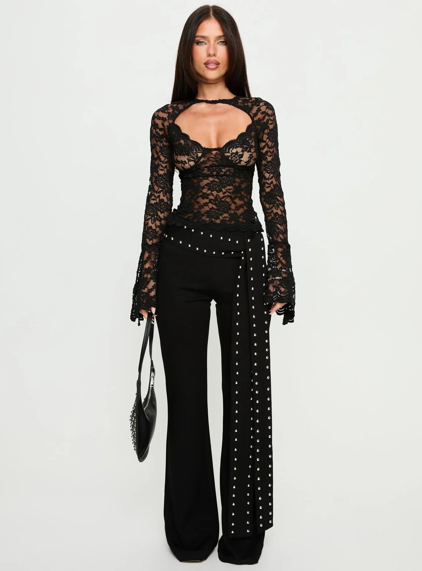 Karmel Lace Long Sleeve Top Black