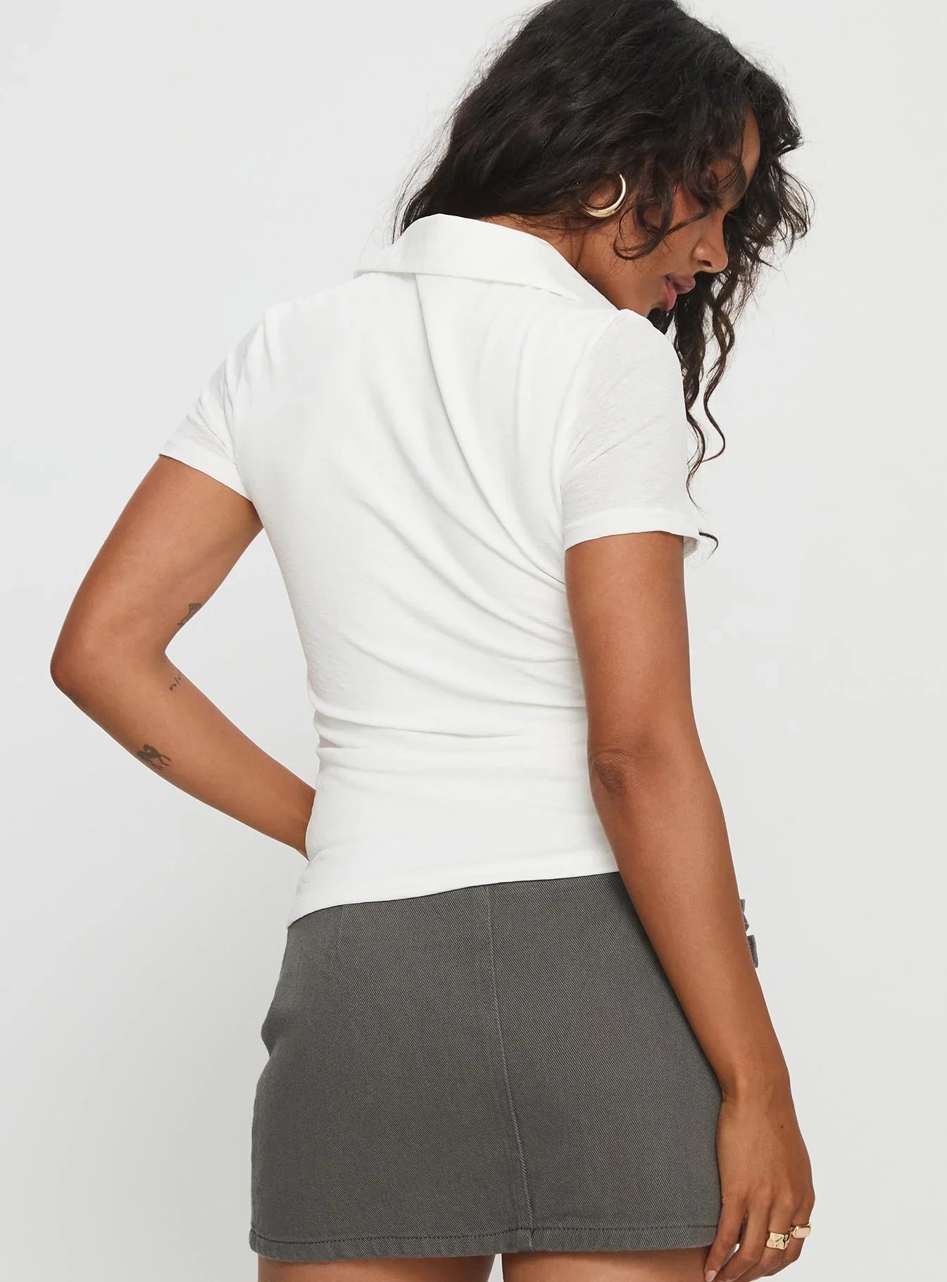 Whirl Shirred Collared Top White