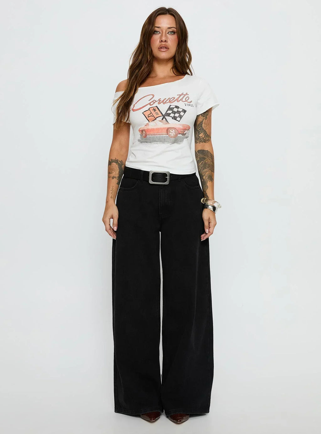 Corvette 1963 Off Shoulder Graphic Top White