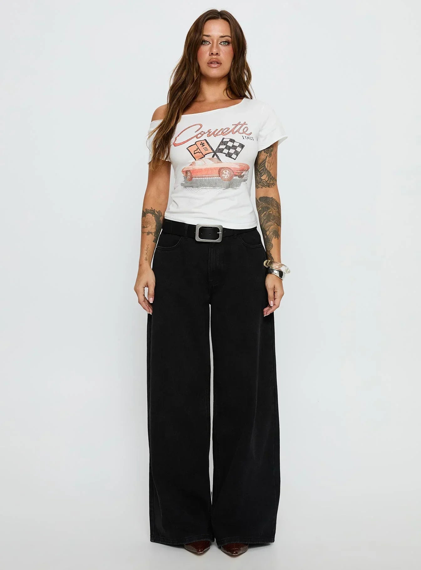 Corvette 1963 Off Shoulder Graphic Top White