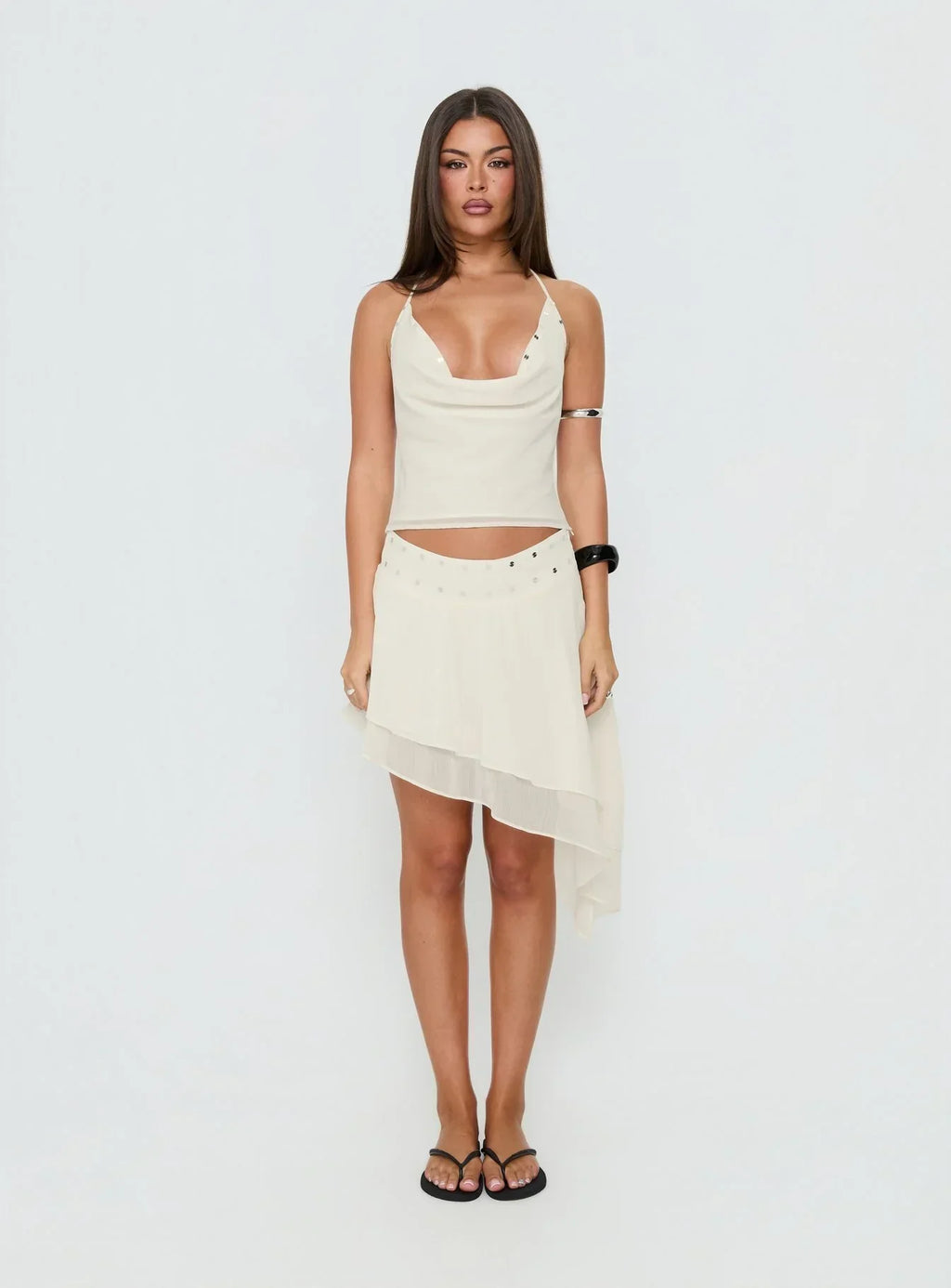 Gemmina Halter Sequin Top Cream