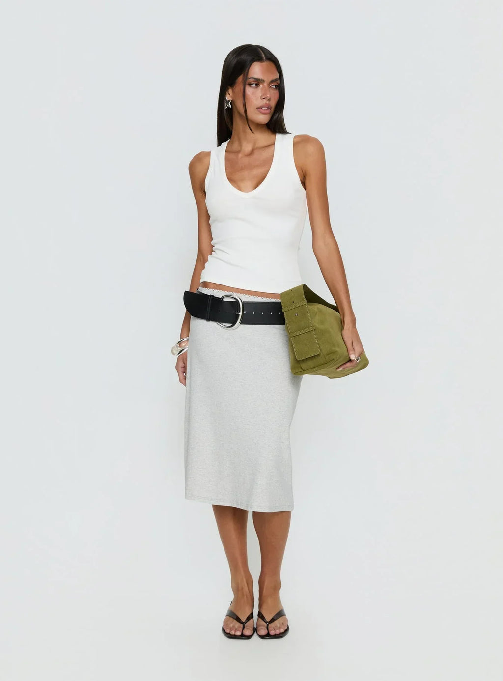 Baseline V Neck Rib Tank Top White