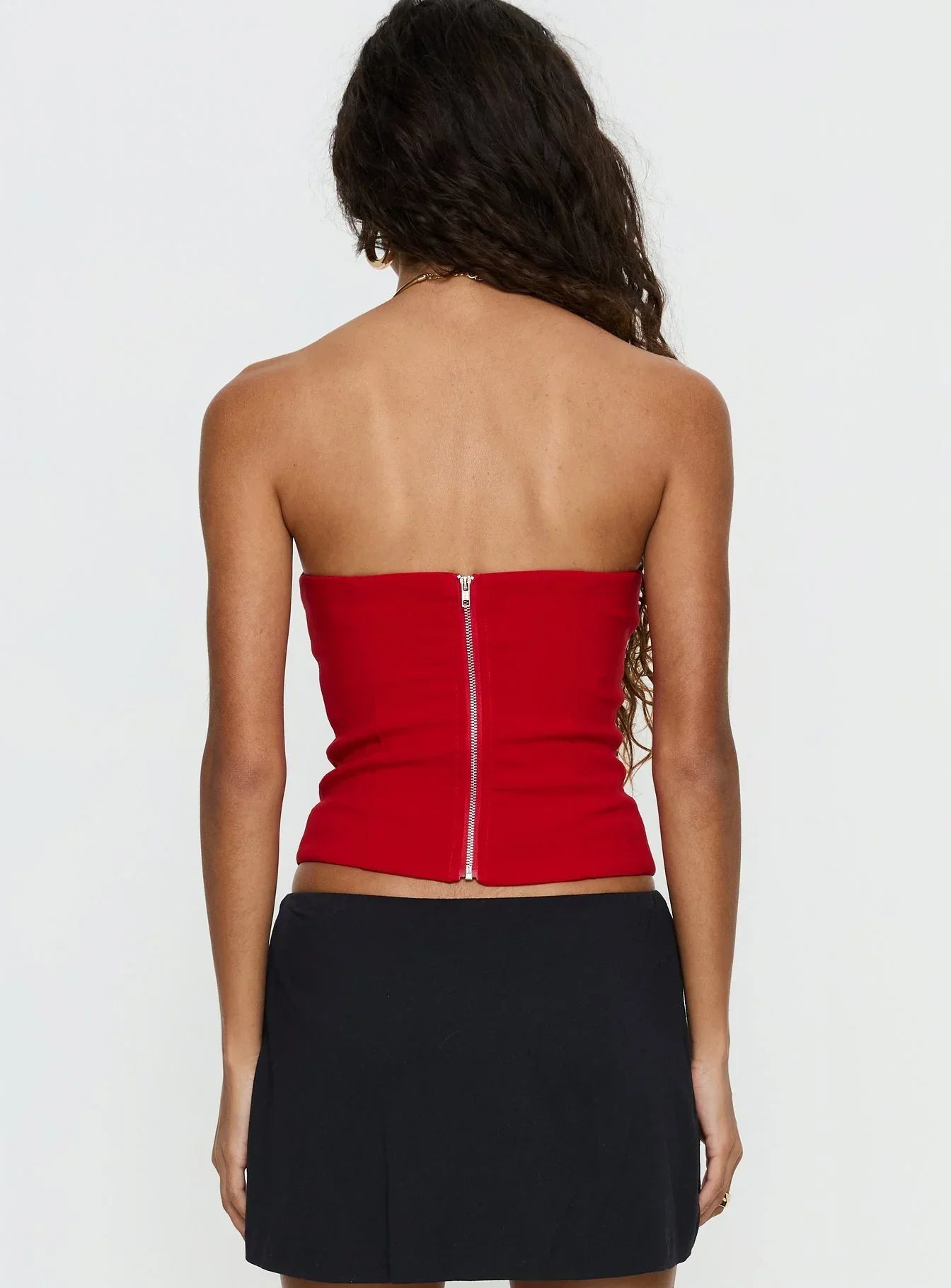 Chevon Strapless Corset Top Red