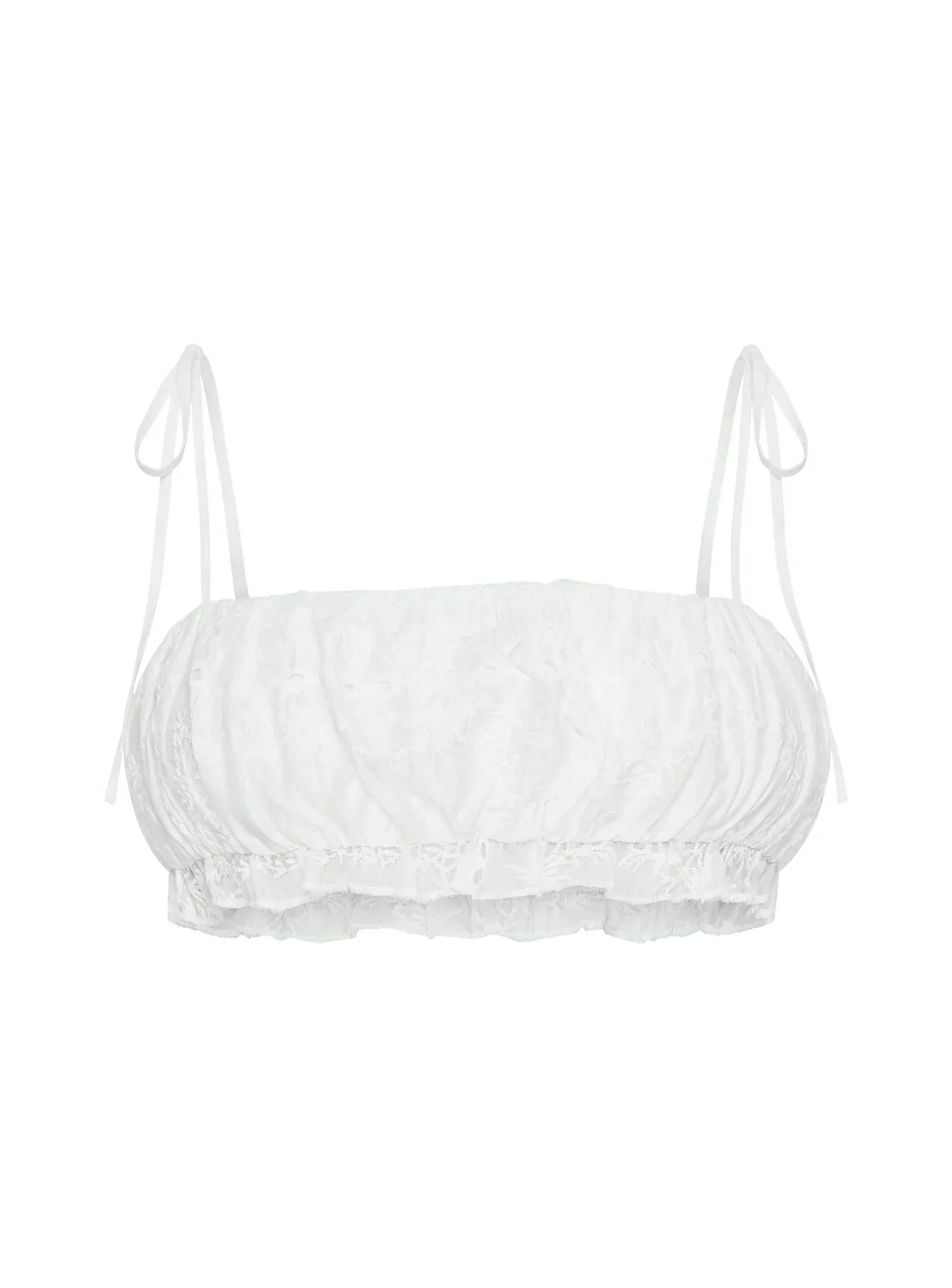 Queens Boulevard Frill Crop Top White